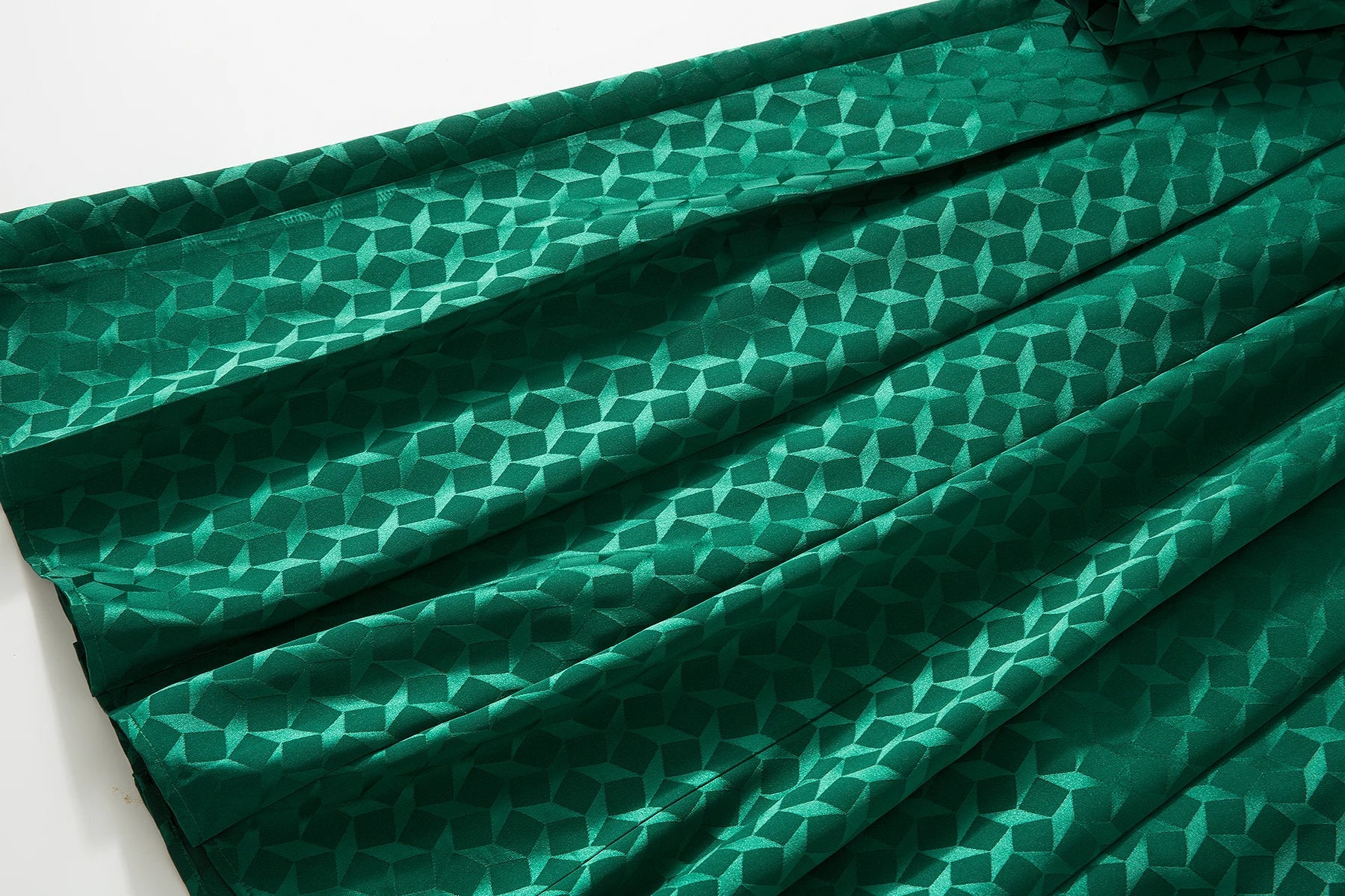 Elegant Green Pleated Long Sleeve Dress With Bow Collar