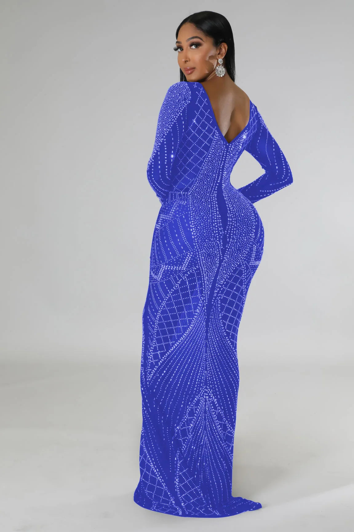 Sexy Mesh Diamond Embellished Maxi Dress for Evening Party