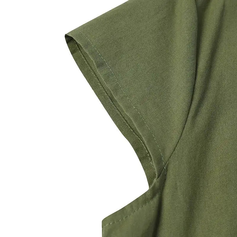 Cotton Summer Dress V Neck Short Sleeve Knee Length