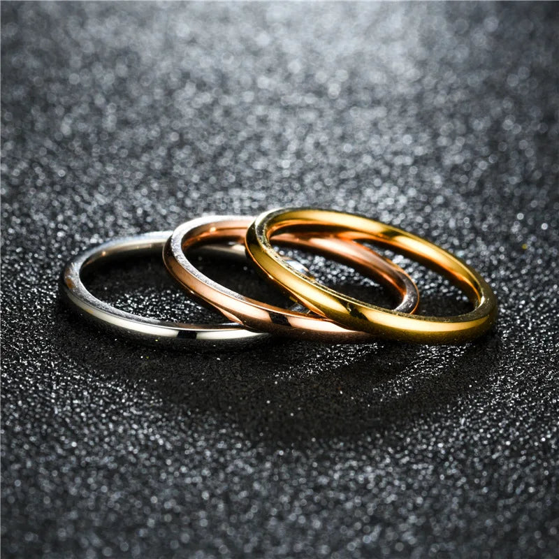 Rose Gold Stainless Steel Rings for Women - 2mm Thin Fashion Titanium Steel Band