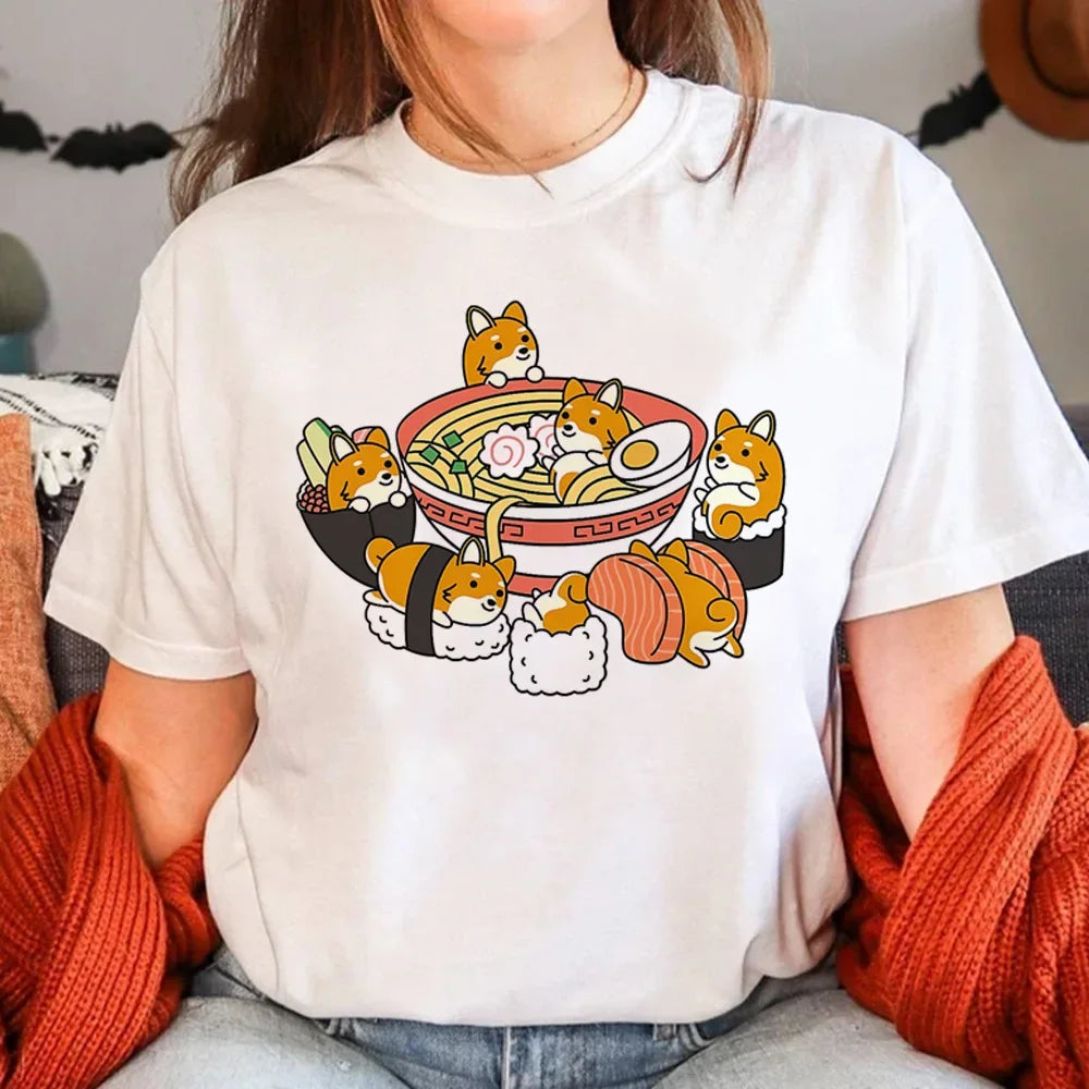 Sushi T-Shirt for Women Summer Manga Graphic Tees Casual Wear