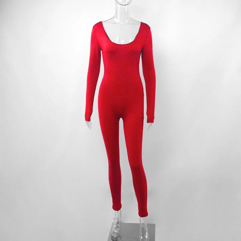 Sexy Black Long Sleeve Bodycon Jumpsuit for Women Slim Fit Casual Streetwear Skinny Romper