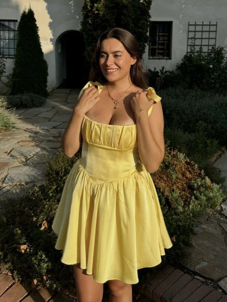 Summer Bow Bandage Mini Dress Women Strapless Bodycon Party