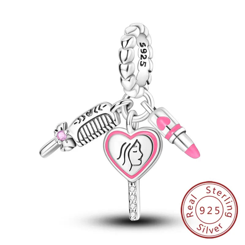 Fit 925 Sterling Silver Bow Perfume Bottle Pink Charms Beads for Women DIY Jewelry Gifts