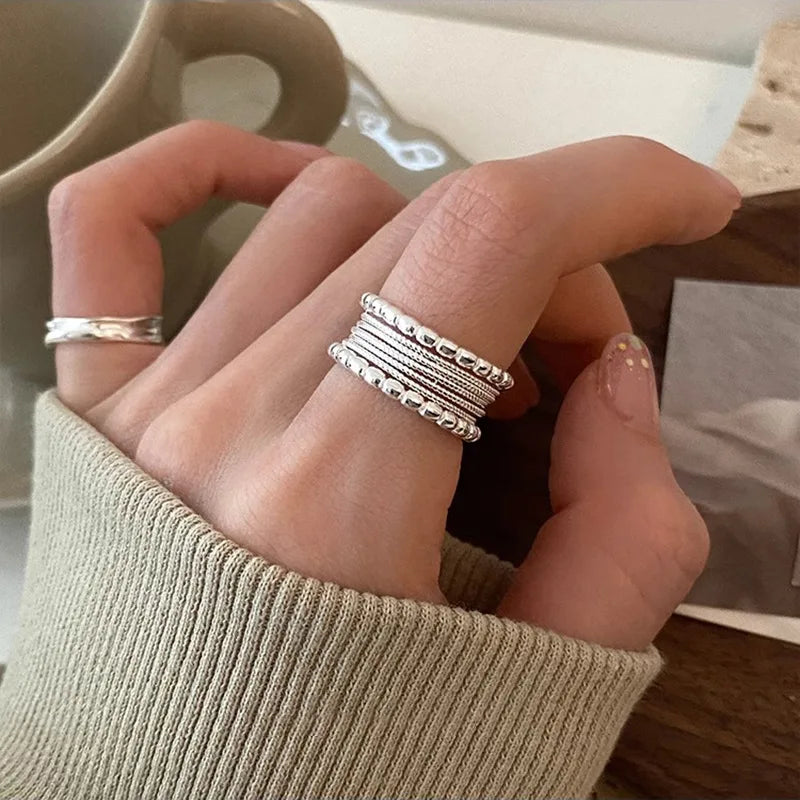 925 Sterling Silver Cross Hollow Chain Geometric Finger Ring Creative Party Jewelry Gift