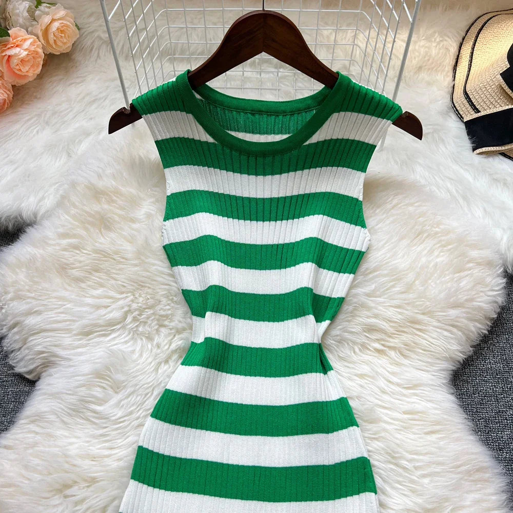 Ruffled Striped Knit Mini Dress For Summer Party Look