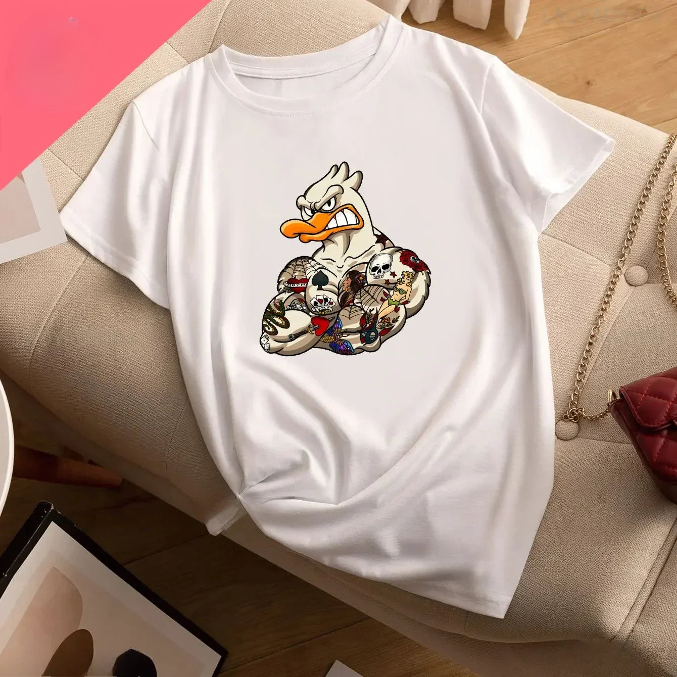 Funny Duck Print Casual Women's Sports T-Shirt Round Neck Short Sleeve Activewear Top