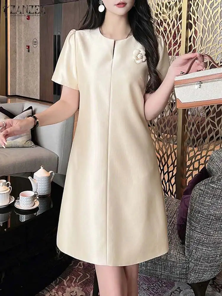 Summer Party Dress Women Short Sleeve Knee Length Sundress
