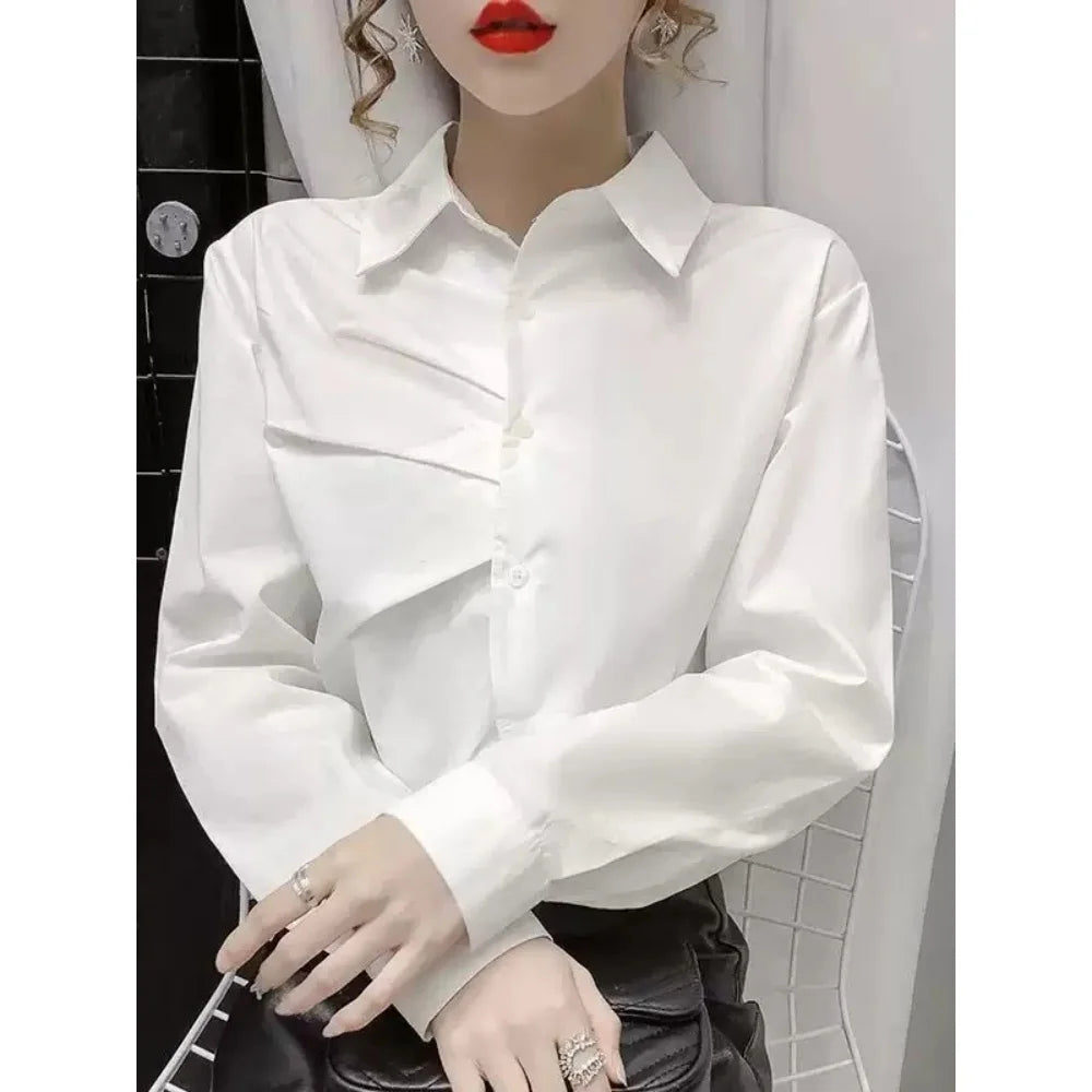 Elegant Office Lady Stripe Shirt with Chic White Long Sleeve Blouse for Casual and Professional Wear