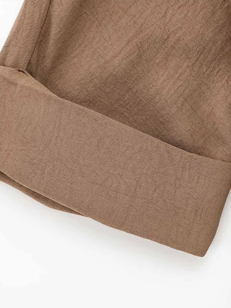 Safari Style Long Sleeve Drape Shirt and High Waist Pants Suit for Women