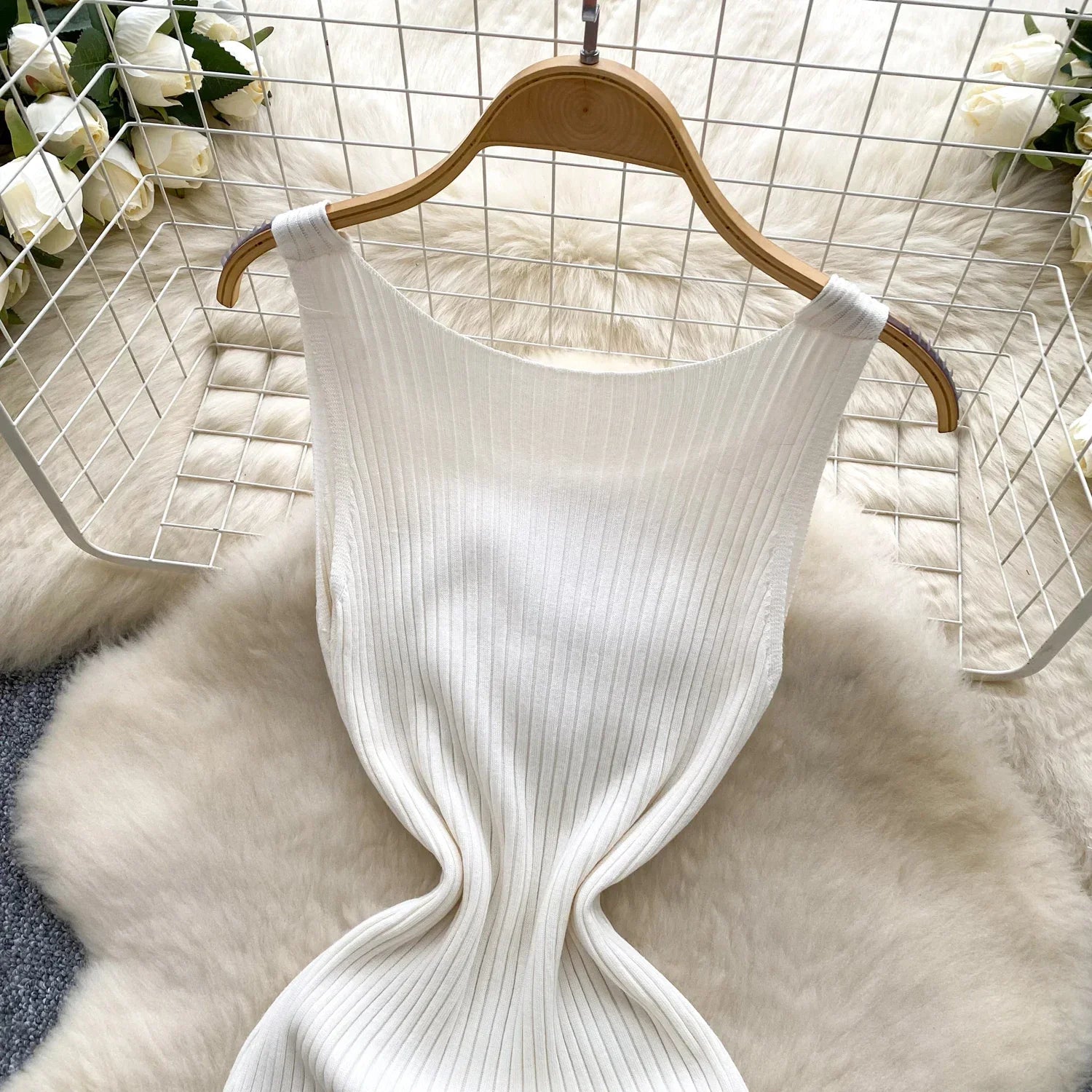 Knit Maxi Dress Women Sleeveless O Neck Bodycon Solid