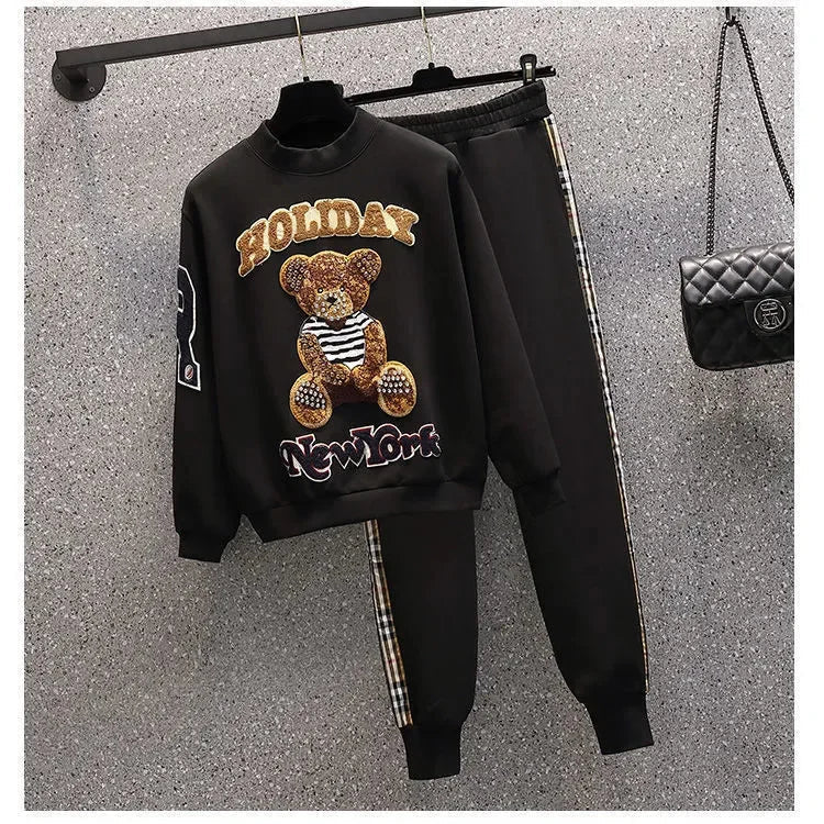 Women's Casual Plush Sweater and Pants Two Piece Set for Spring and Autumn