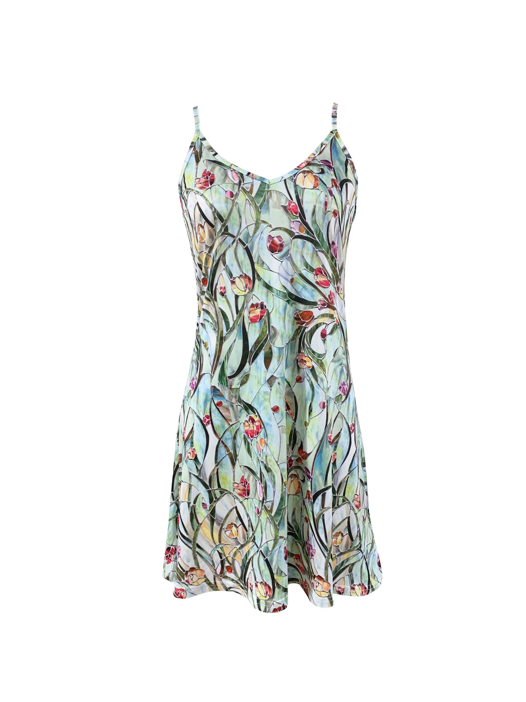 Floral Strapless Dress With Painted Flower Pattern Print