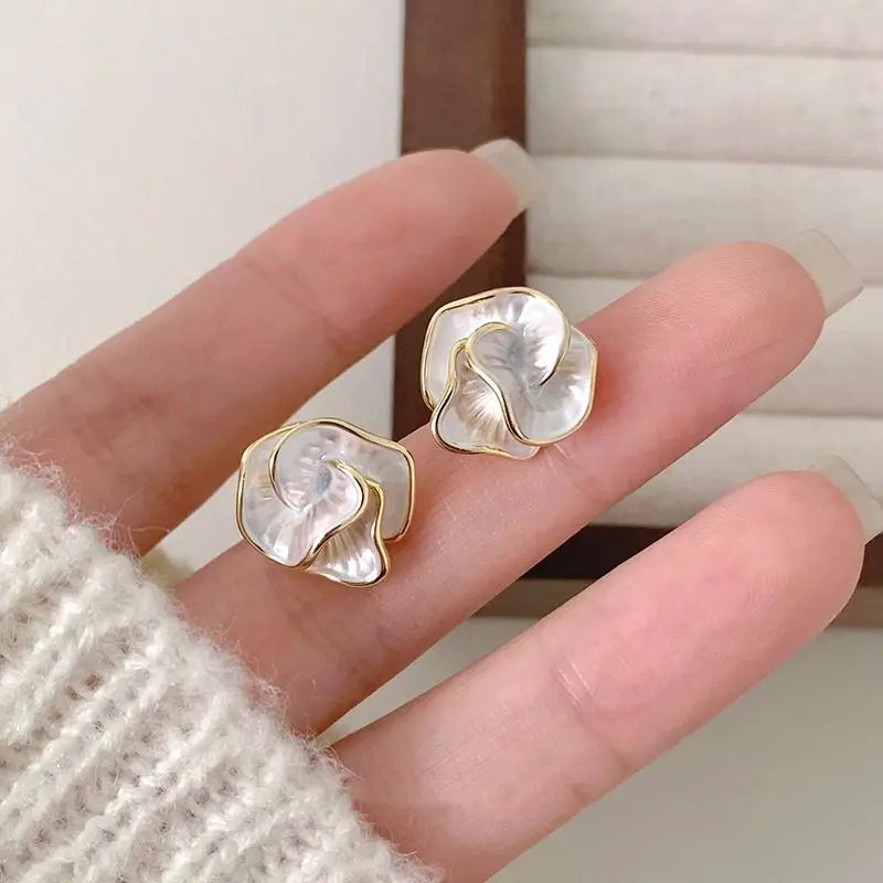 Delicate Camellia Flower Stud Earrings for Women Elegant Daily Jewelry Gift