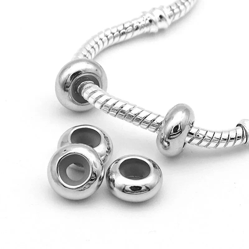 10 Pieces Stainless Steel Stopper Clip Beads Charms with Rubber Insert for DIY Bracelet and Bangle Jewelry Making