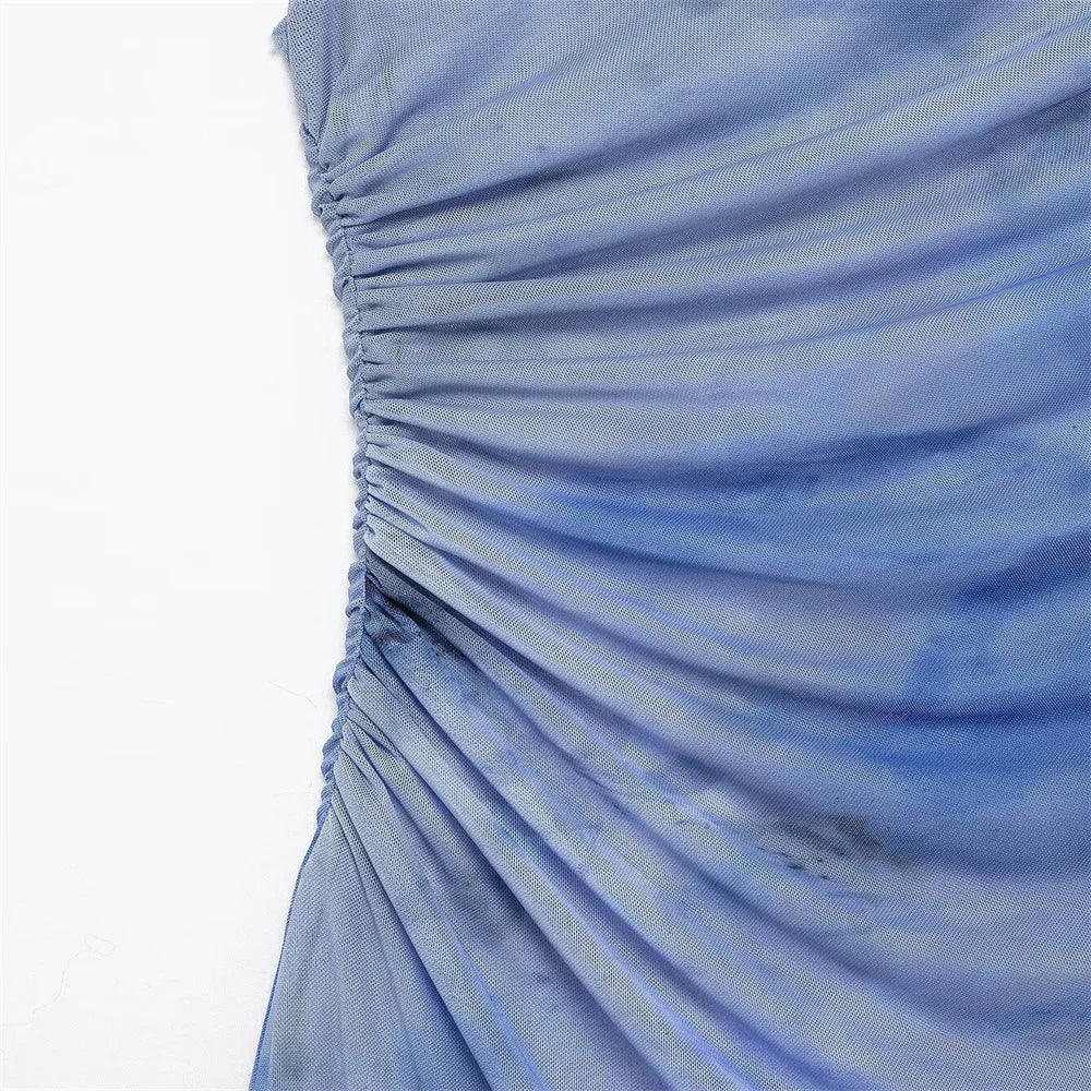 Slimming Printed Sleeveless Dress With Stand Up Collar