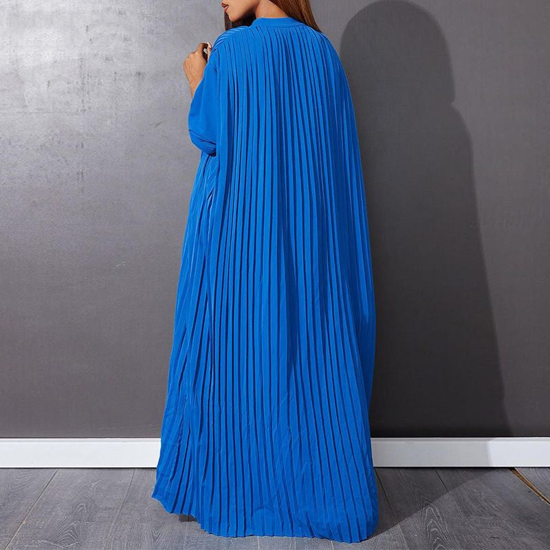 Plus Size Pleated Long Sleeve Dress For Autumn And Winter