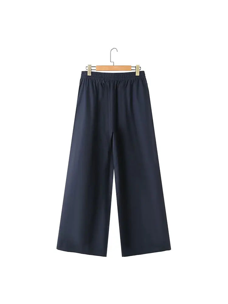 Autumn Women Two-Piece Set Poplin Single Breasted Shirt with High Waist Long Pants Casual Outfit