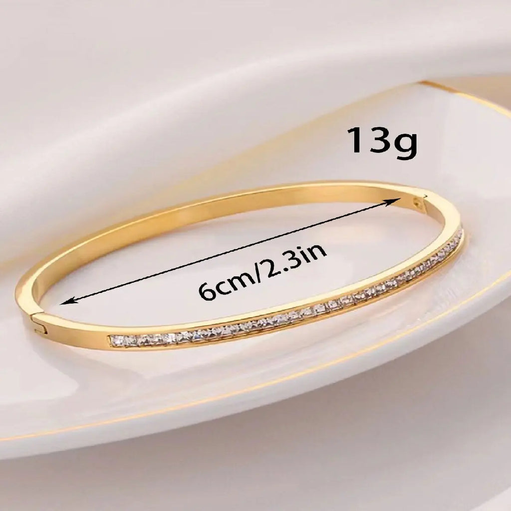 Titanium Steel Gold Bracelet for Women with Zircon Inlay, Fashionable Roman Design for Daily Wear
