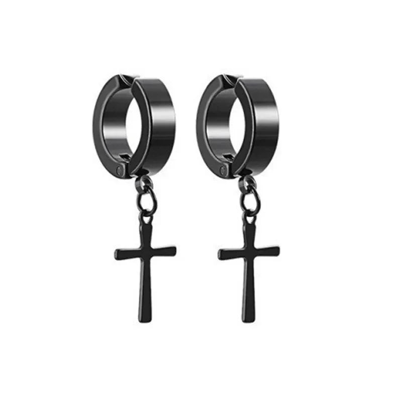 Punk Men's Magnetic Ear Stud Set Non Piercing Earrings Fake Cross Design Gift for Boyfriend