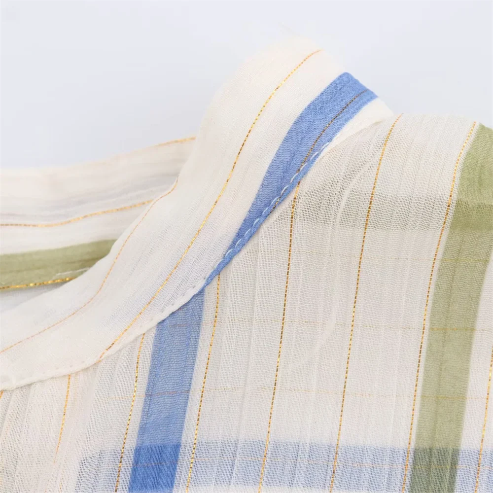 Women's Fashionable Casual Striped Lapel Shirt Long Sleeve Versatile Metal Tone Accent Autumn Blouse