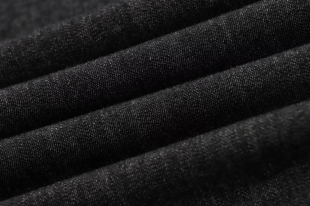 Women Black Denim Pants Set with Fitted Shirt and Patch Pockets Straight Leg Jeans Suit