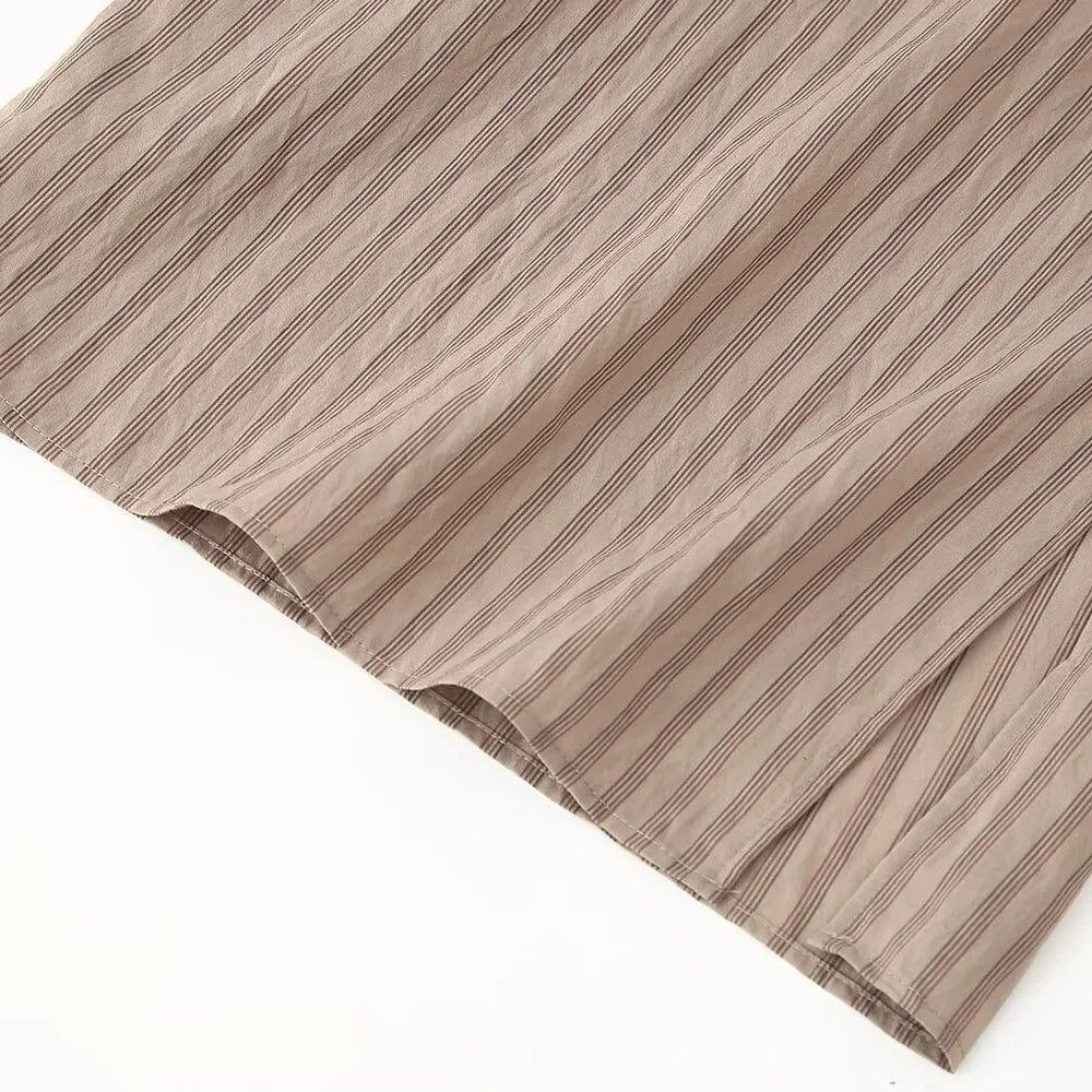 Women's Casual Striped Shirt and Elastic Waist Wide Leg Pants Relaxing Set