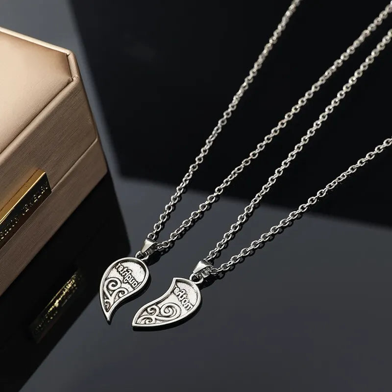 2pcs Antique Silver Plated Parent Child Necklace Set for Mother Daughter Love Jewelry
