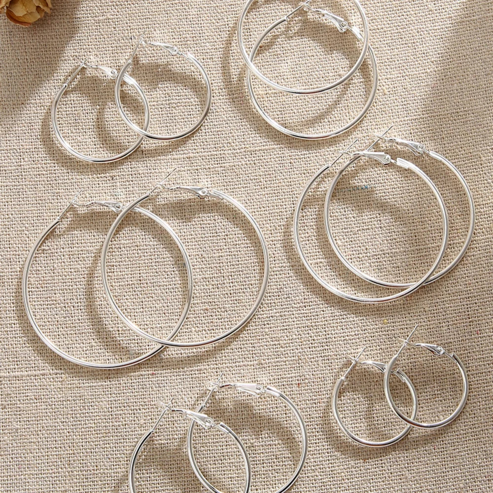 Trendy Silver Hyperbolic Hoop Earrings Set for Women Round Circle Jewelry Gift