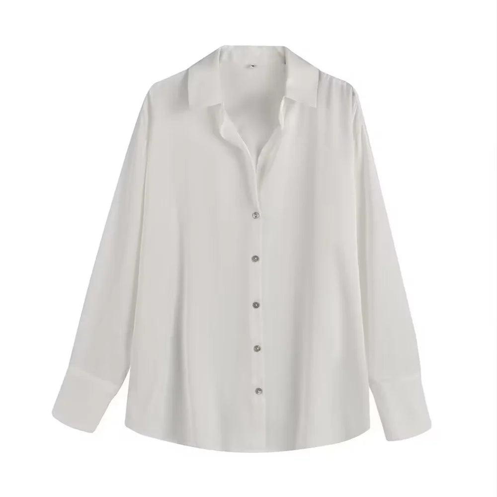 Women's Fashion Flip Collar Long Sleeve Single Breasted Shirt Coat Versatile Autumn Layered Decorative Casual Outerwear