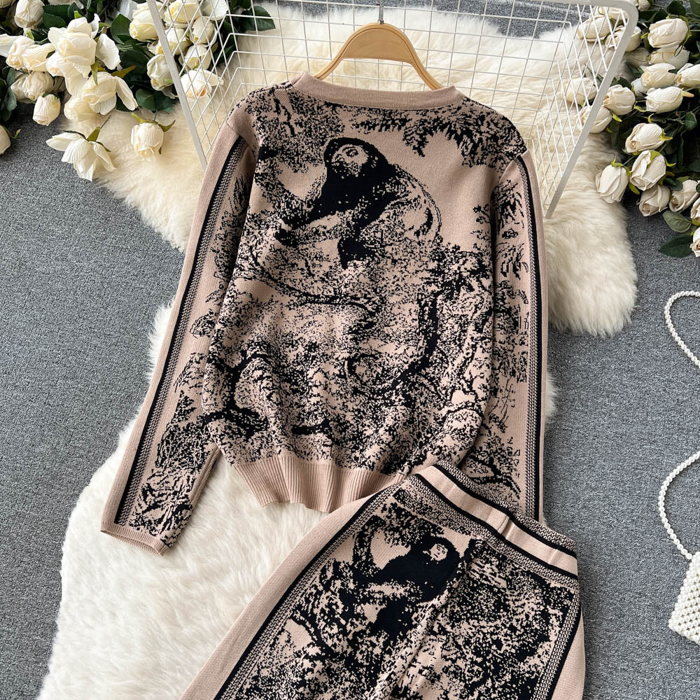 Casual Women Two Piece Knitted Tracksuit Set with Elegant Sweater and Pants for Winter Comfort