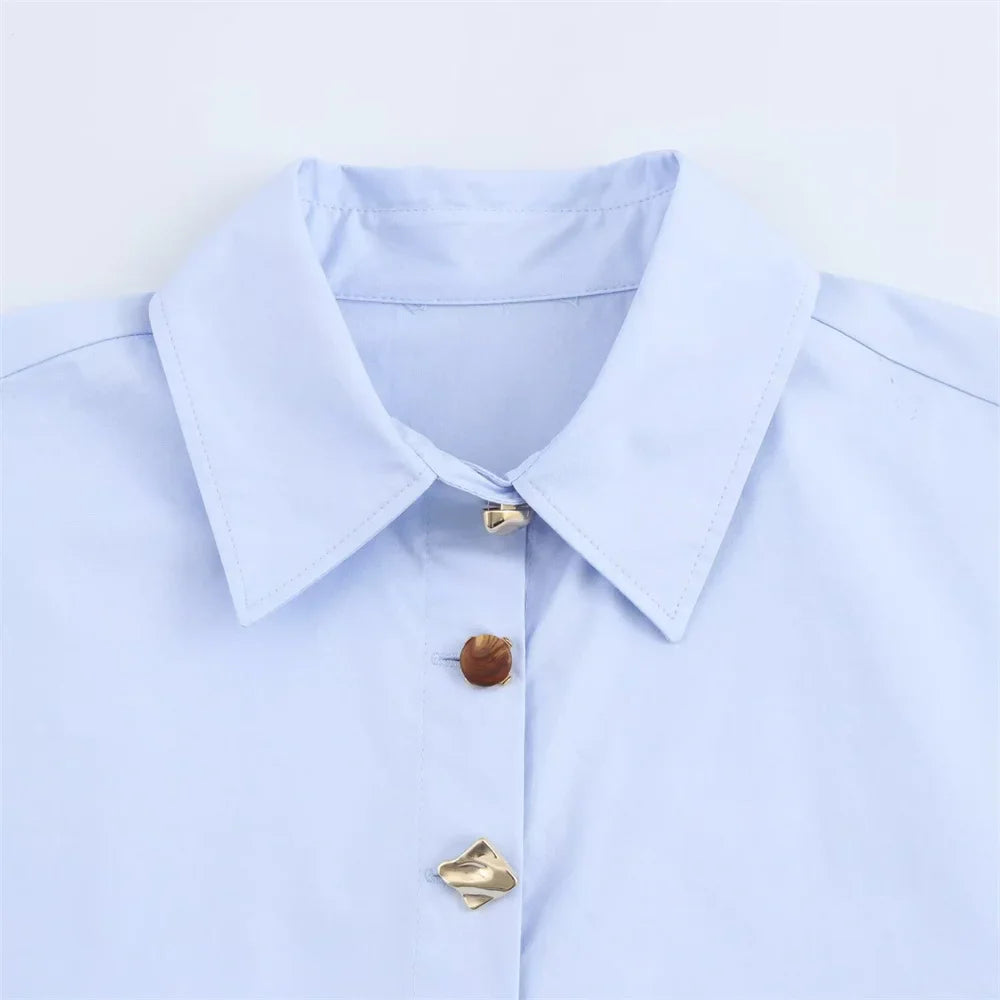 Women's Casual Long Sleeve Shirt Loose Fit Button Detail Poplin Collar Versatile Simple Everyday Style