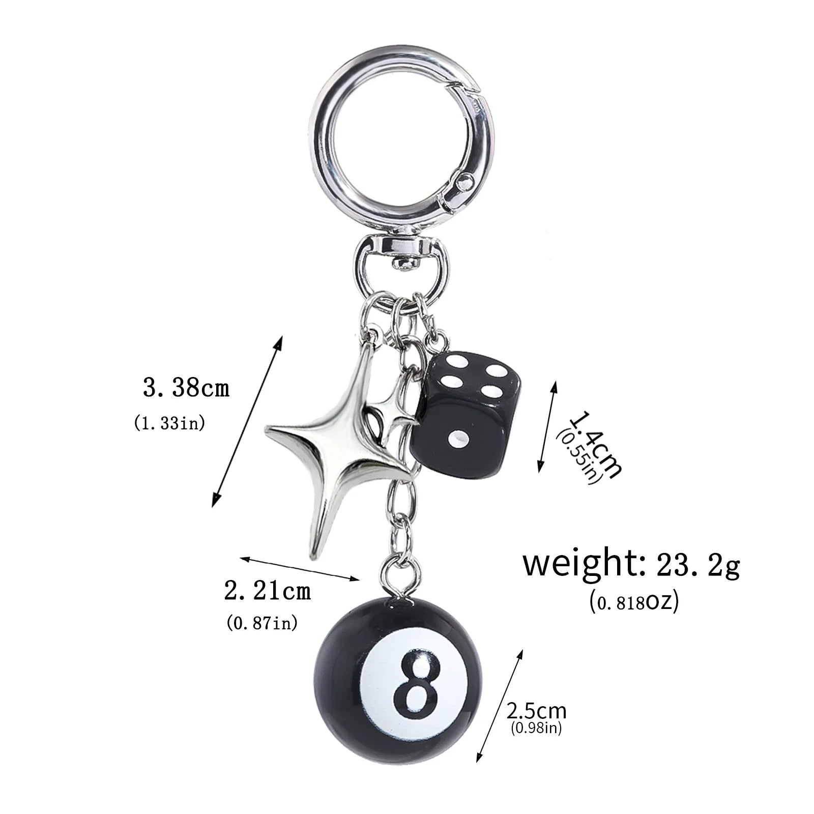 Black Dice Billiards Keychain Hiphop Lucky Dice Pendant Bag Charm Punk Jewelry Accessories
