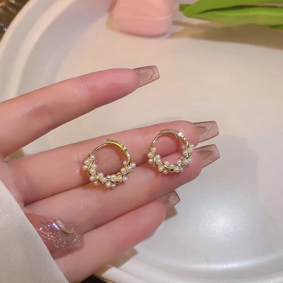 Minimalist Pearl Hoop Earrings for Women Elegant Round Circle Jewelry Gift