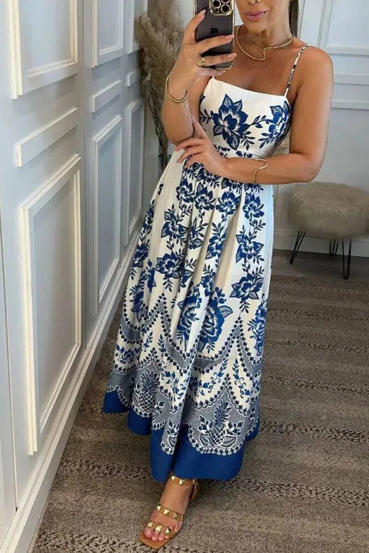 Elegant Women's Printed Maxi Dress for Summer Vacation