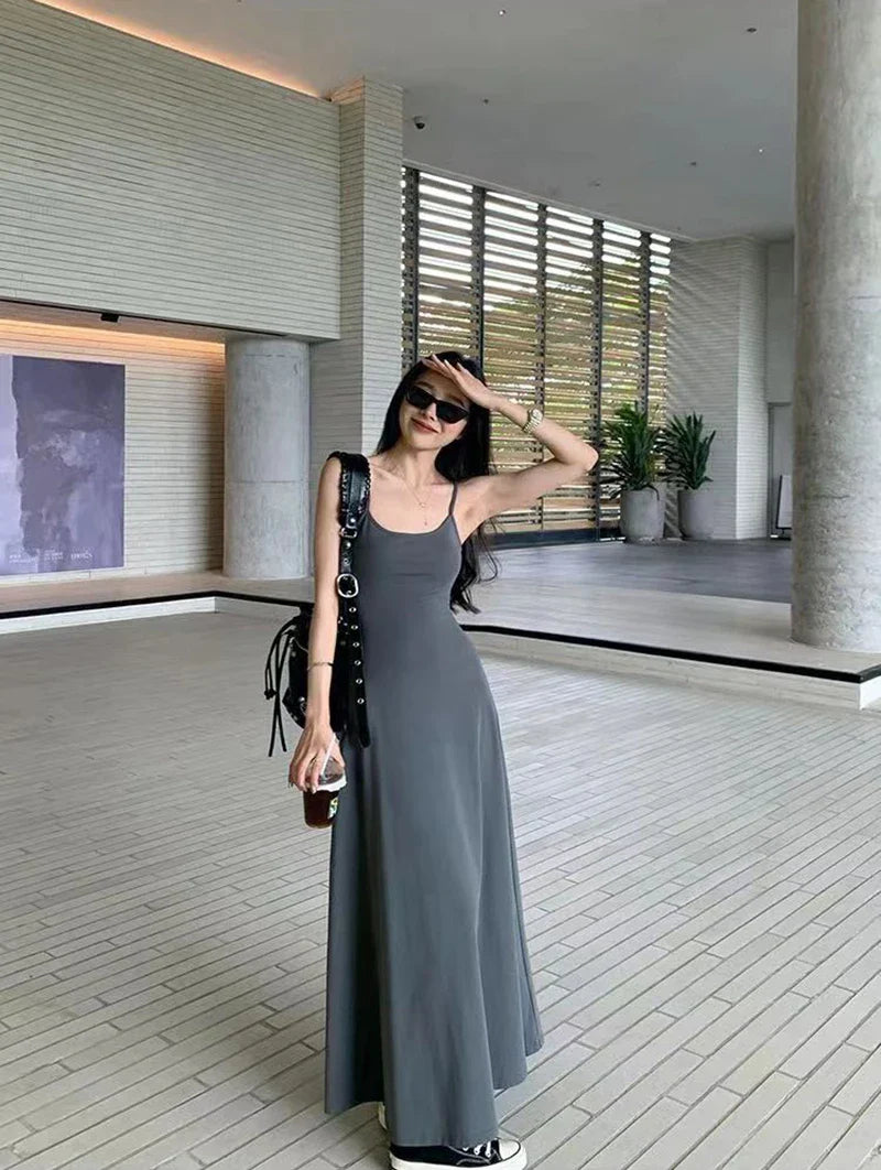 Black Backless Spaghetti Strap Dress Women Elegant Slim