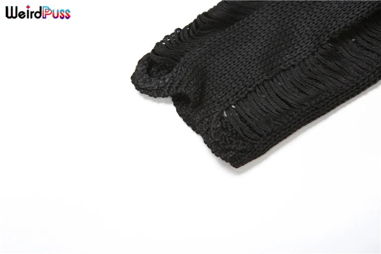 Weird Puss Bandage Knit Halter Jumpsuit with Gloves Women Stretch Sexy Backless Hollow Skinny Street Style Stacked Workout Overalls