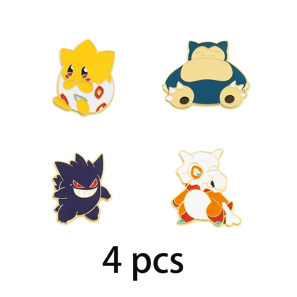 Creative 4 Piece Enamel Brooch Set Featuring Cute Game Console Pikachu Togepi and Charmander Pins for Wallet Backpack and Clothing