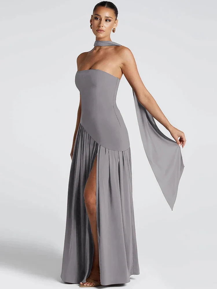 Backless Patchwork Dress Strapless Summer Draped Slit