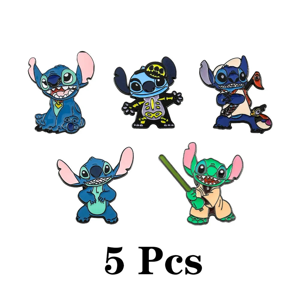 Lilo and Stitch 5 Piece Cartoon Brooch Set Cute Animal Enamel Pins for Backpack and Fashion Accessories