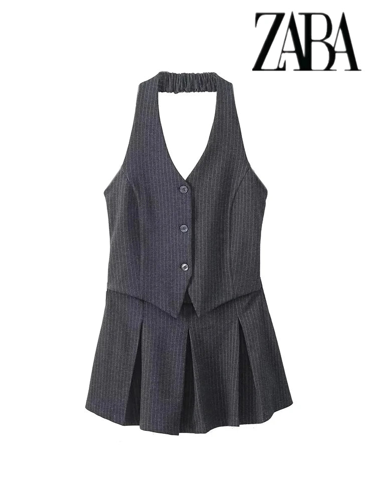 Black Backless V Neck Sleeveless A Line Pleated Dress