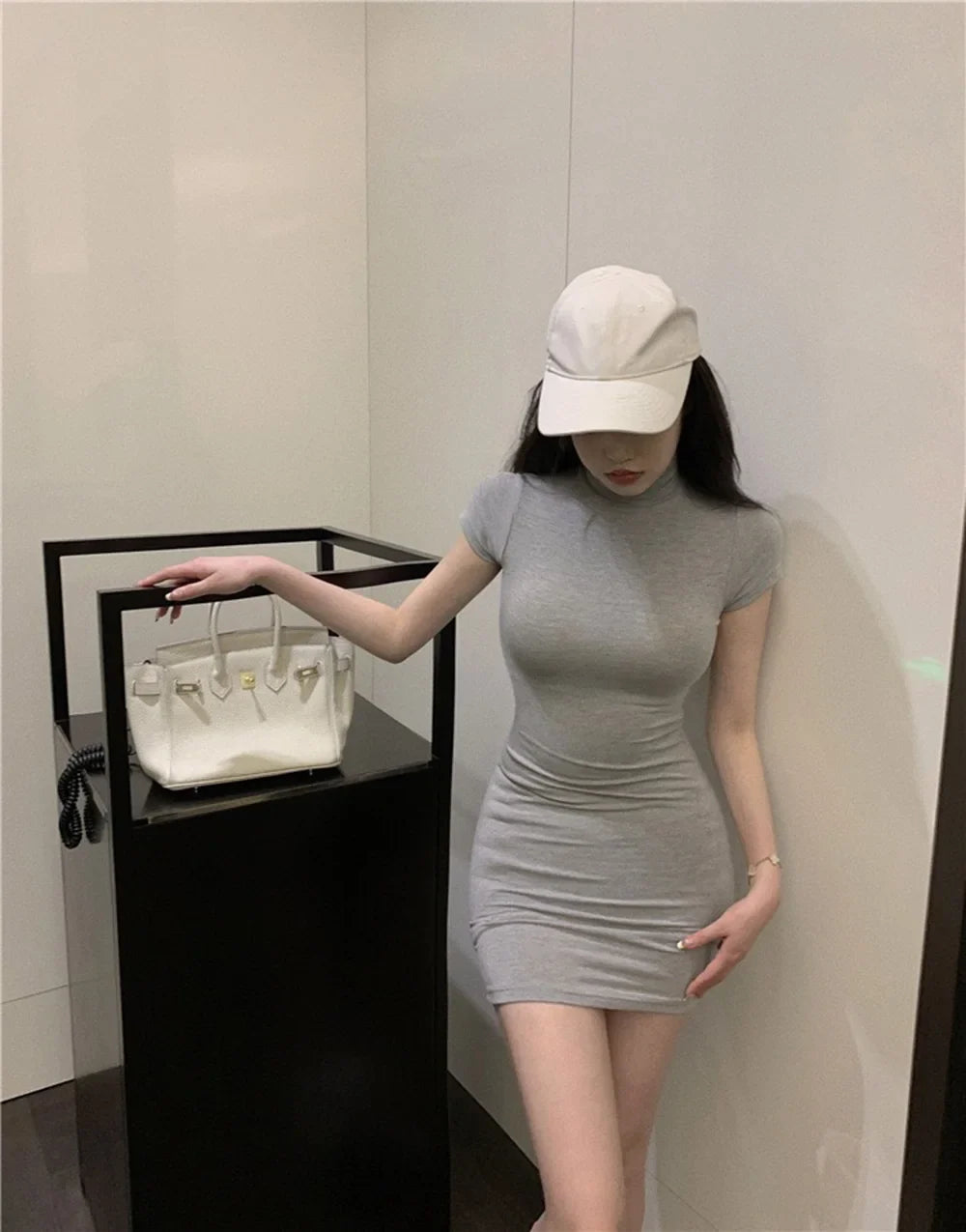 Bodycon Dress For Women High Neck Thigh Length Date Night