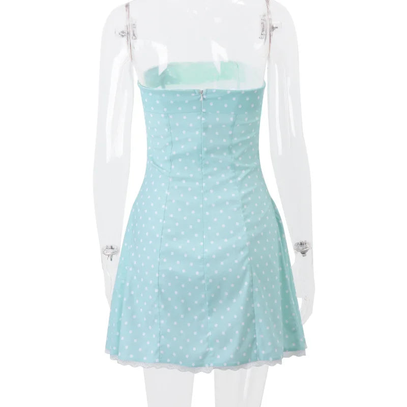 Off Shoulder Dot Print Mini Dress With Slash Neck Detail