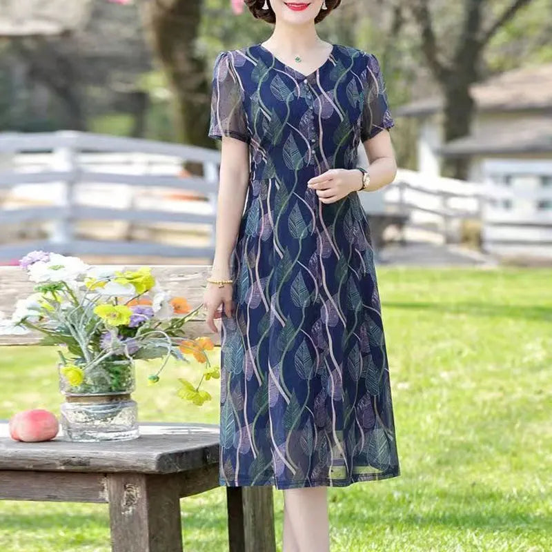 Casual V Neck Midi Dress For Women Chiffon A Line Summer