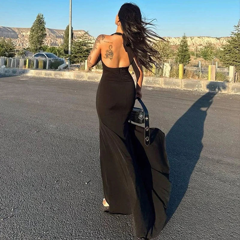 Halter Maxi Dress Women Backless Elegant Party Gown