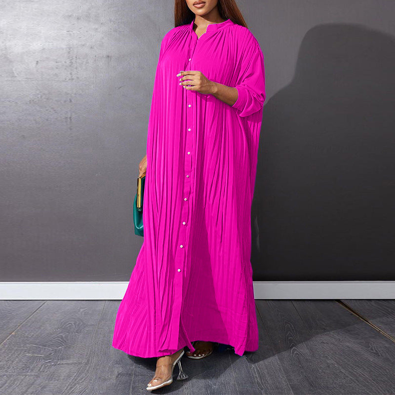 Plus Size Pleated Long Sleeve Dress For Autumn And Winter