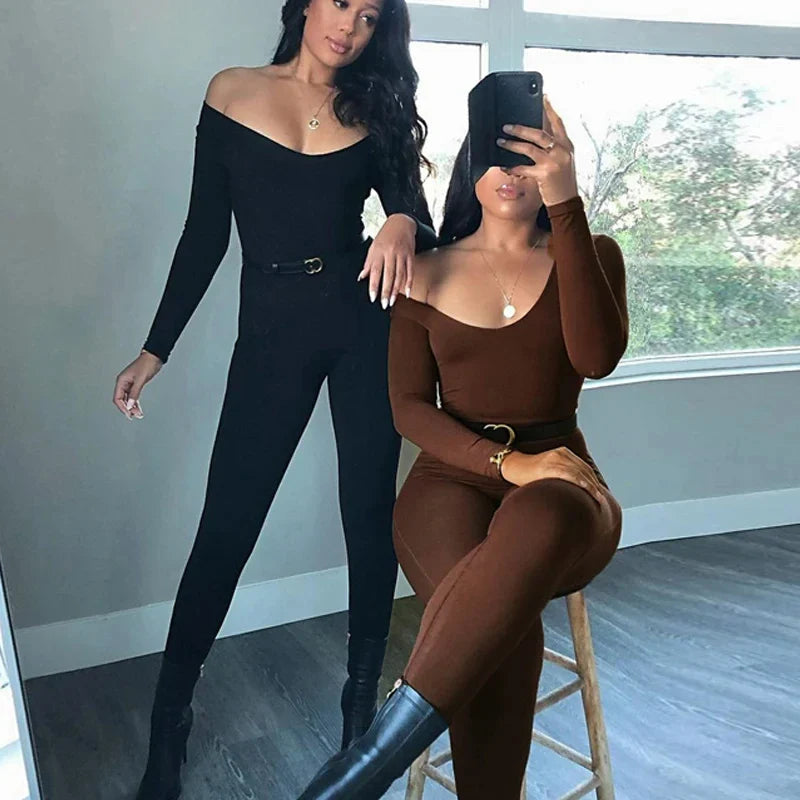 Women's Long Sleeve Bodycon Jumpsuit One Piece Streetwear Overall Autumn Winter Outfit