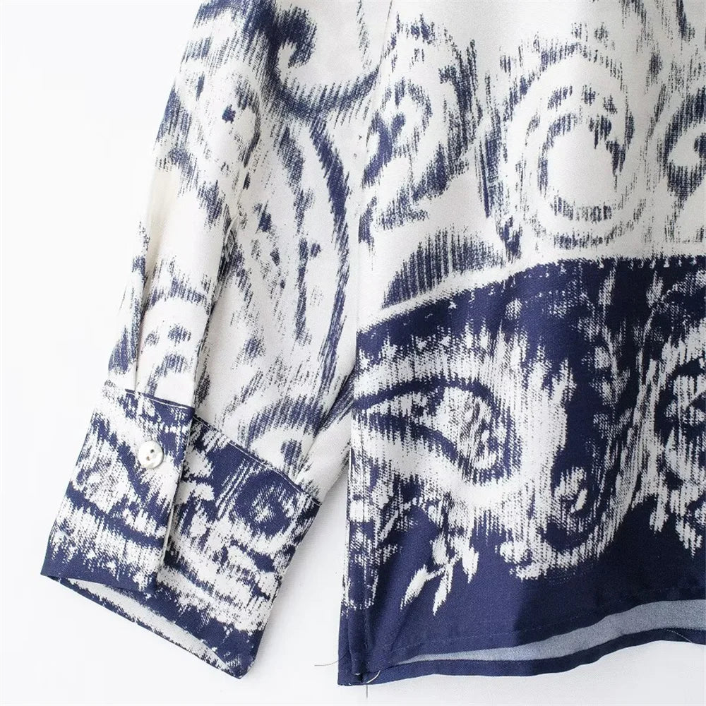 Niche Western Style Printed Shirt and High Waisted Pants Set for Fashionable Autumn Looks