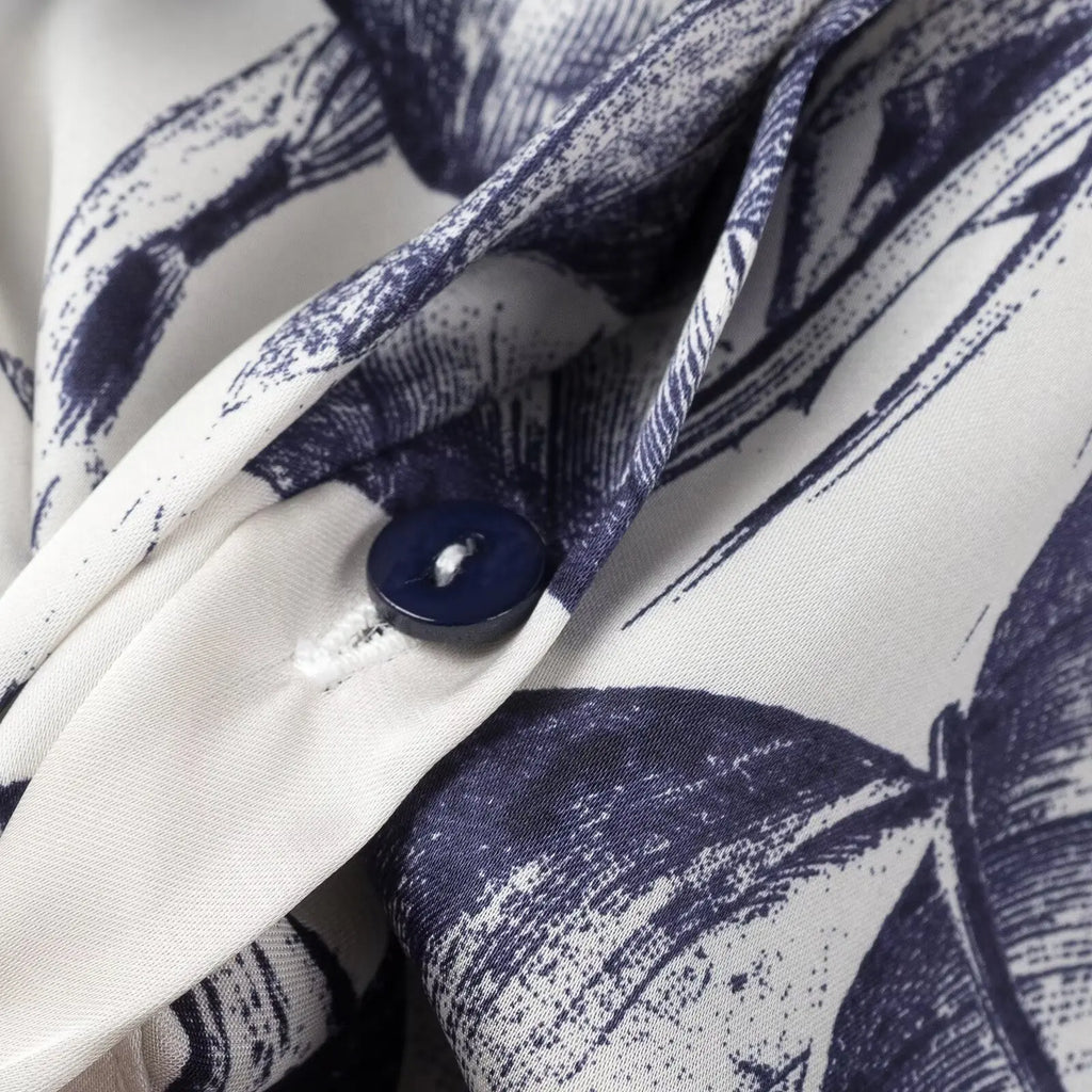 Women's Bow Tie Printed Blouse with Polo Collar Long Sleeve Single Breasted Vintage Loose Fit Elegant Shirt Top