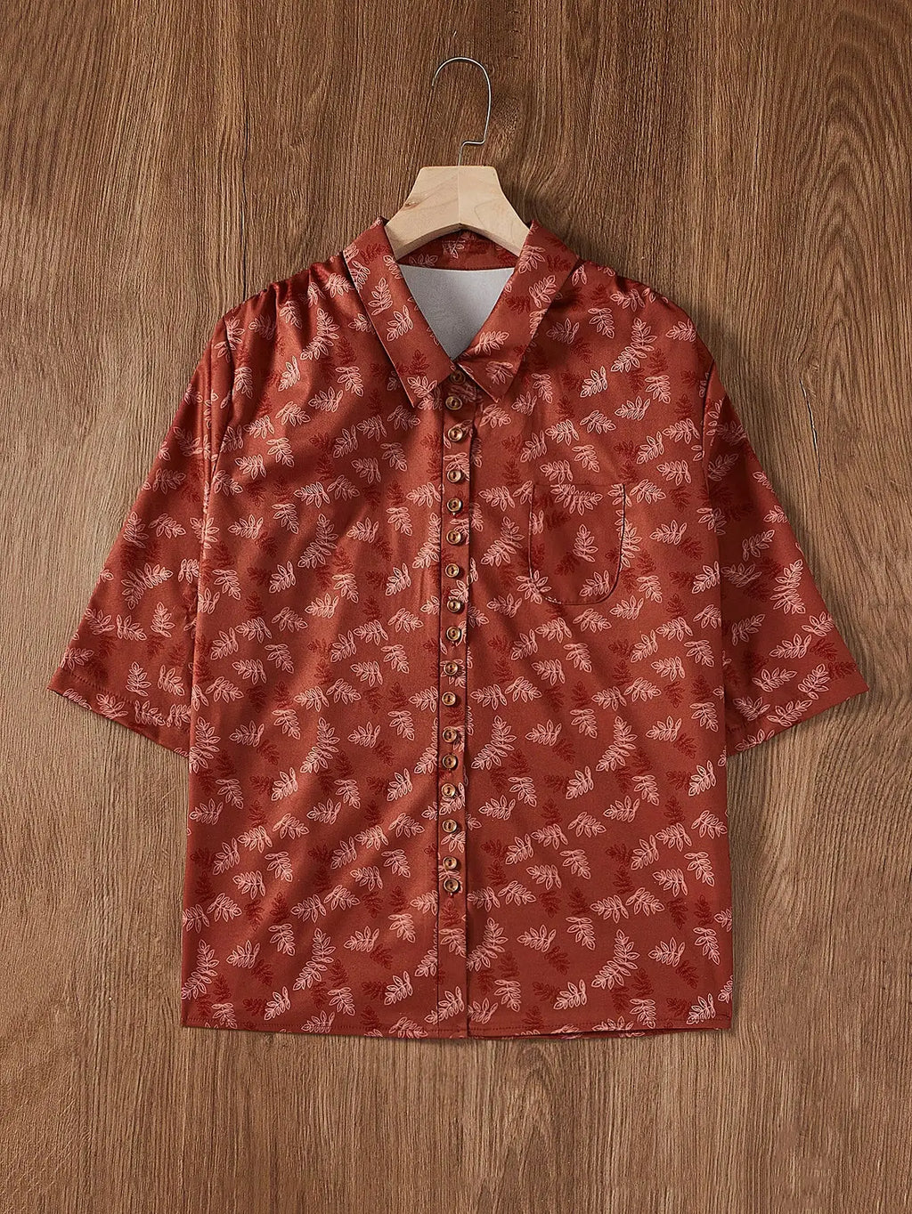 Elegant Womens Lapel Collar Long Sleeve Button Down Printed Casual Shirt